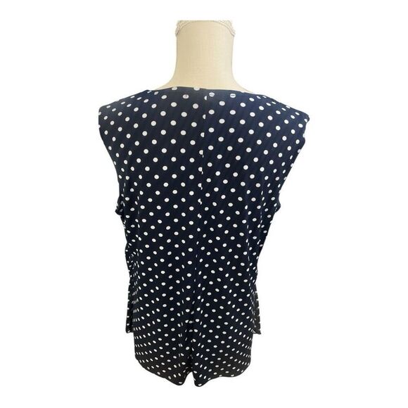 Adele & May Women Blouse Size XL Sleevless Blue White V-Neck Polka Dots Layered - Picture 2 of 11